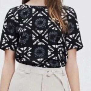 Madewell Batik Button Back Black and White T-Shirt Top